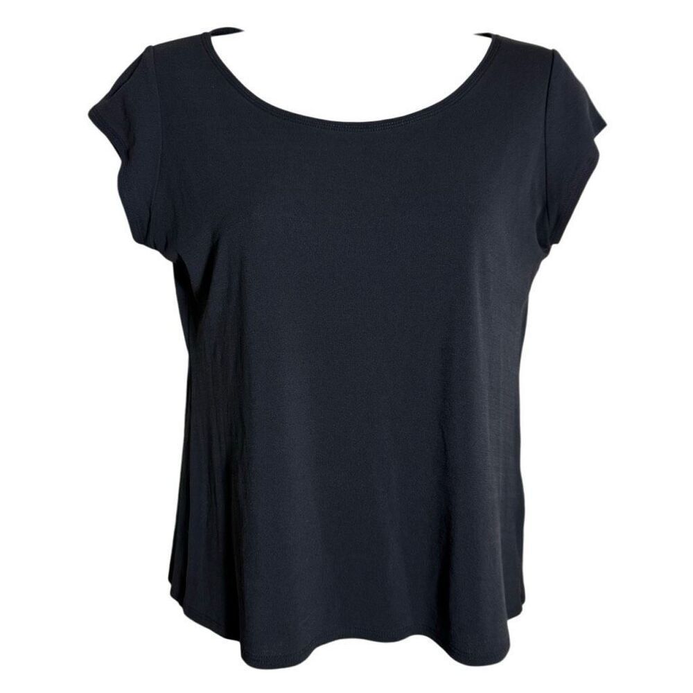 Eileen Fisher Silk Cap Sleeve T-Shirt black size Petite S Blouse Minimalist